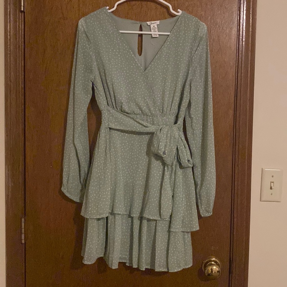 Green faux wrap dress